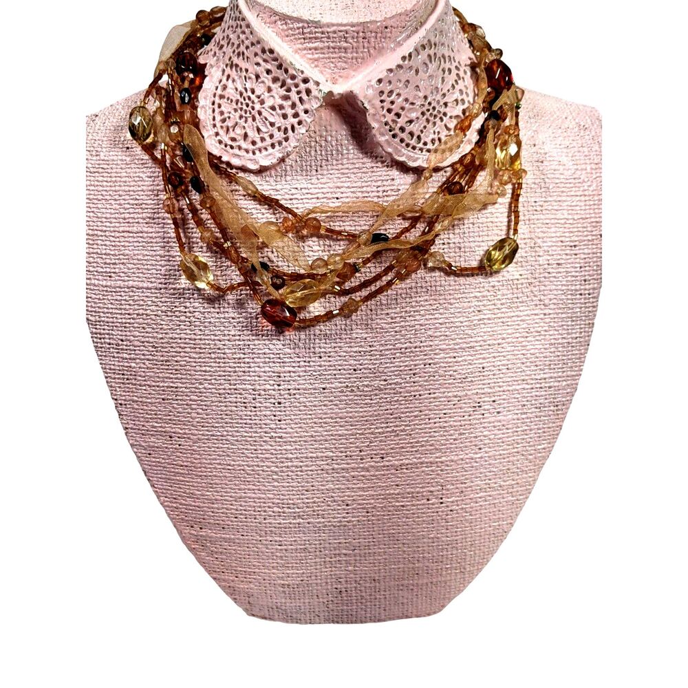 Monet 7 Strand Necklace Chiffon & Beads Autumn Fall Colors Vintage 90s/Y2k Fairy